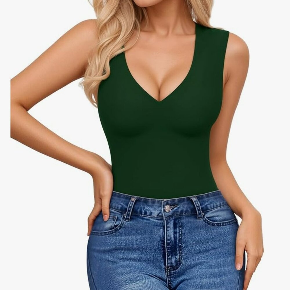 MangoPop - Black V-neck Sleeveless Bodysuit - Size Small
